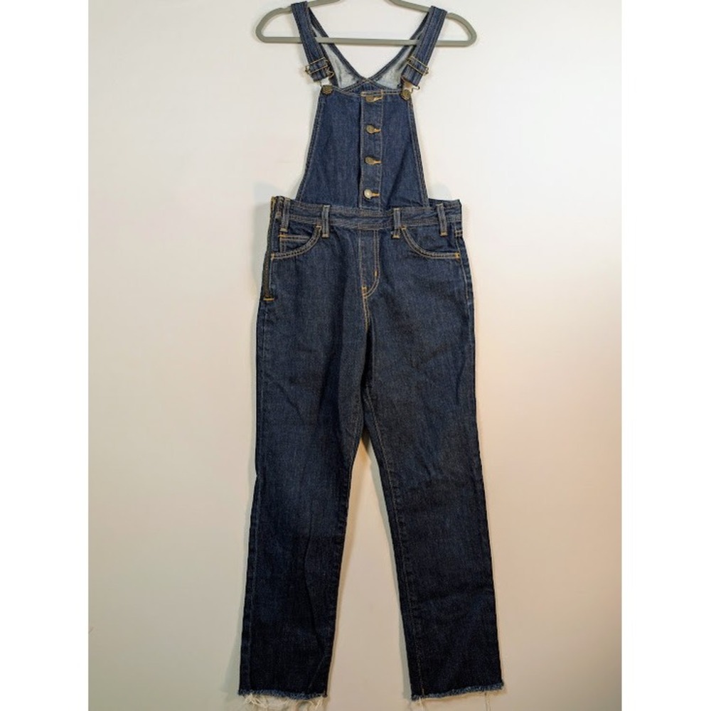 Levi's Denim Overalls Women 26 Indigo Blue Frayed Hem Side Zip